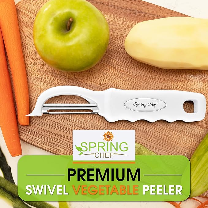 Spring Chef Premium Swivel Vegetable Peeler, Comfortable Handle and Ultra Sharp Stainless Steel Blades - Perfect Kitchen Peeler For Veggie, Fruit, Potato, Carrot, Apple - White - Set of 2