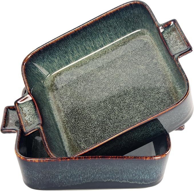 Ceramic Casserole Baking Dish - 1 Quarts Baking Dish for Oven, Lasagna Pans, Oven Safe Durable Bakeware for Kitchen Home Decor, Banquet and Dinner, Square 2 pieces 7.5 x 7.5 Inch