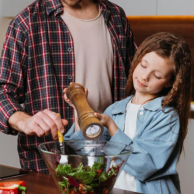 Wood Salt and Pepper Grinder, Salt Grinder and Pepper Mill, Oak Wood Shakers with Adjustable Ceramic Grinders - 10 inches, 1 Pack
