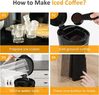 SUNVIVI 20 Oz Iced Coffee Maker for Ground Coffee, Cold Brew Tea Maker with Reusable Coffee Filter and Insulated Pitcher, Single Serve Machine for Home, Strength Control for Flavor, Black