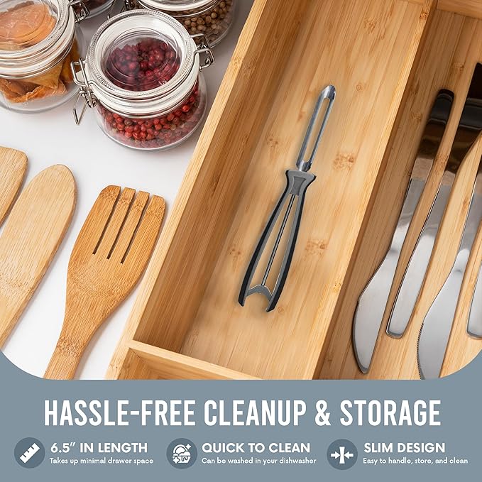 Linden Sweden Soft Grip Peeler - Gray | Rust Resistant Vegetable Peeler with Ergonomic Handle for Safety and Control | Dishwasher Safe Potato Peelers For Kitchen Made In Sweden | 9"L x 2.5"W | 6.5”