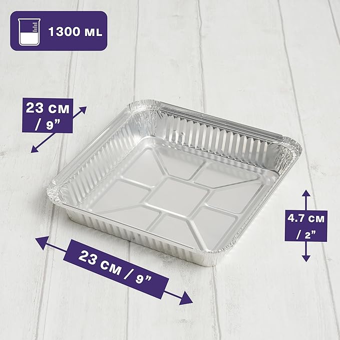 MATANA 9x9 Aluminum Pans with Lids (25 Pack) Disposable Aluminum Trays - 9" Inch Square Foil Cake Baking Pans & Food Containers with Lids