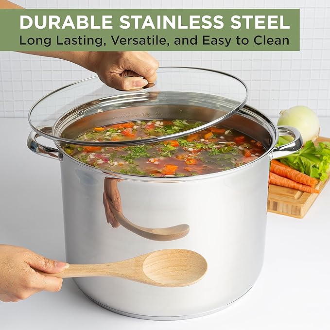 Ecolution Stainless Steel Stock Pot, Encapsulated Induction Ready Cooking Pot with Glass Lid, Oven Safe, Dishwasher Safe Soup Pot, 20-Quart