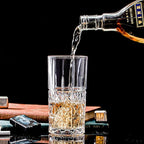 Tall Highball Glasses Set of 6, 14 Ounce Cups, Textured Designer Glassware for Drinking Water, Beer, or Soda, Trendy and Elegant Dishware, Dishwasher Safe