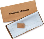 Solino Home Linen Light Blue Table Runner 60 Inches - Classic Hemstitch, 100% Pure Linen Coffee Table Runner 14 x 60 Inch Ideal for Dresser Tables - Summer