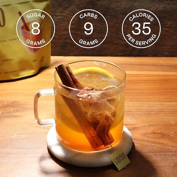 SAYSO Hot Toddy Cocktail Tea Bags - Infuses with Cold Water, Premium Craft with Honey, Cinnamon, Crystallized Lemon & Clove | Organic, Certified Gluten-free, Non-GMO| 35 calories, 8g sugar - 8 count