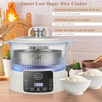 Low Carb Rice Cooker with Reservable-Timable,Low Sugar Multi Functional 3L &2 Cups for Starch Removing Glass Cooker,110v Maximum Power 800w Multi Functional Maker,Liftable Filter Basket (Beige)