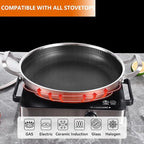 DELARLO Skillet With Lid,Tri-Ply Stainless Steel Pan,12 Inch Non Stick Paella Pan,Skillets And Frying Pans,Nonstick skillet Kitchen Oven Safe Skillet,Heavy Duty Style