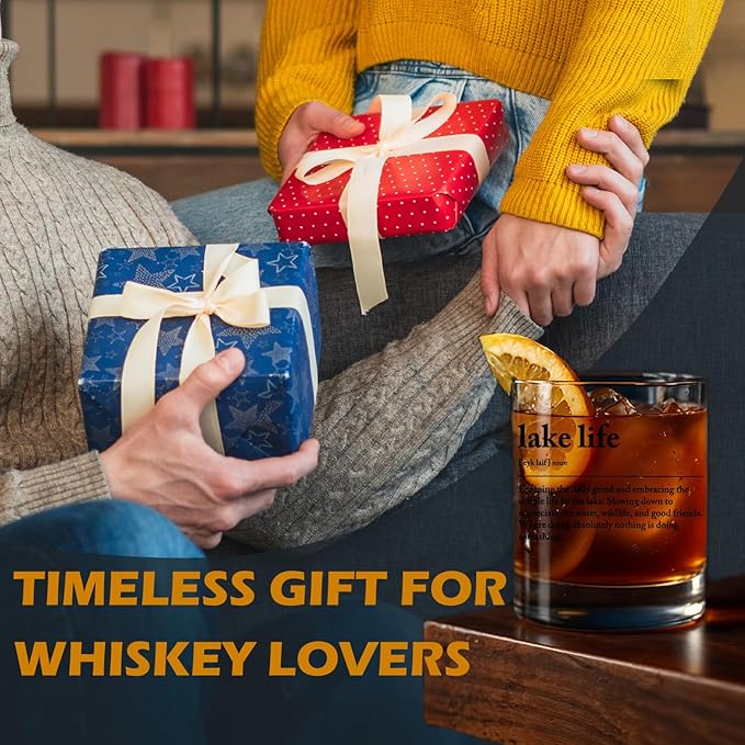 kunlisa Lake Lovers Gifts Whiskey Glasses, Lake House Decor and Gifts, Lakeside Definition 10 oz Drinking Rocks Glasses for Women Men Whisky Cocktail Scotch Bourbon Liquor