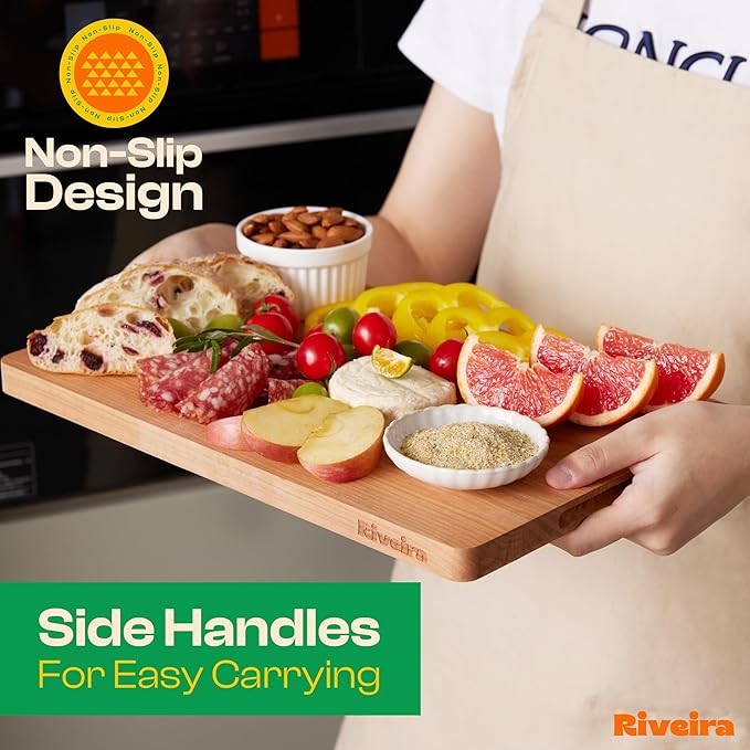 Riveira Cherry Wood Cutting Board – Gourmet Black Cherry Grandeur: 36 x 24 Wooden Cutting Board – Wooden Cutting Boards For Kitchen Decorative – Innovative Juice Grooves Cherry Wooden Chopping Board