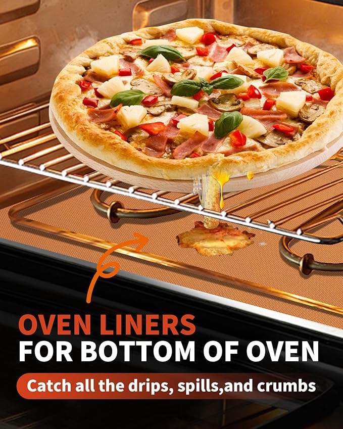 Oven Liners for Bottom of Oven - 4 Pack Large Heavy Duty Oven Mats, 17"x 25" Reusable Matt Liner for Electric, Gas, Toaster Ovens & Grills, BPA & PFOA Free, Kitchen Essentials, Copper