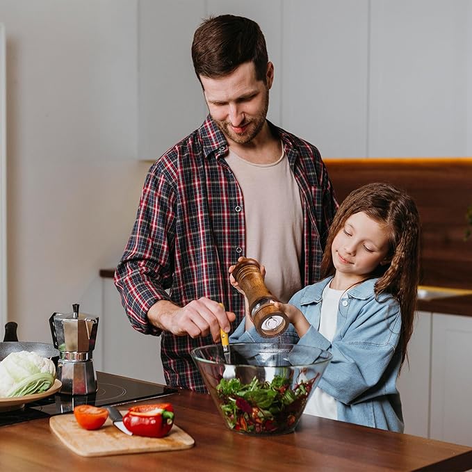 Wood Salt and Pepper Grinder, Salt Grinder and Pepper Mill, Oak Wood Shakers with Adjustable Ceramic Grinders - 6 inches, 1 Pack