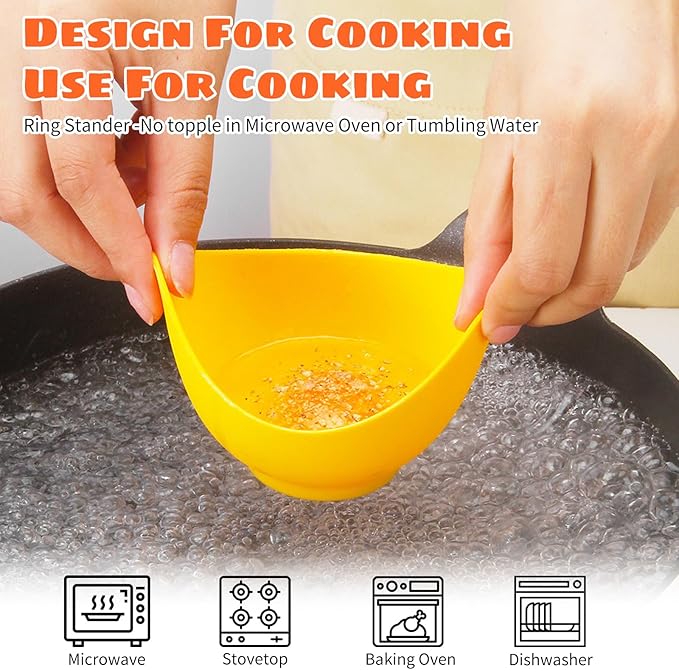 Poached Egg Cooker - Egg Poaching Cups, Non-Stick Silicone, Microwave & Stovetop, 4 Pack, BPA Free