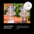 COLE & MASON 505 Salt and Pepper Grinder Set - Clear Acrylic Mills Includes Precision Mechanisms and Premium Sea Salt and Peppercorns