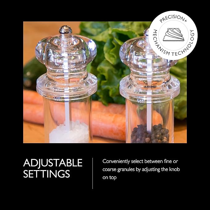 COLE & MASON 505 Salt and Pepper Grinder Set - Clear Acrylic Mills Includes Precision Mechanisms and Premium Sea Salt and Peppercorns