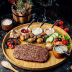 12" Premium Bamboo Round Tray - Natural Multipurpose Serving Platter for Grilling, BBQ, Tea, Coffee & Ottoman Decor