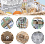 Wicker Picnic Basket for 2 Person, Willow Hamper Basket Sets with Insulated Compartment, Handmade 2 Person Picnic Basket Classical Green Stripe with Utensils Cutlery Perfect for Picnic, Camping
