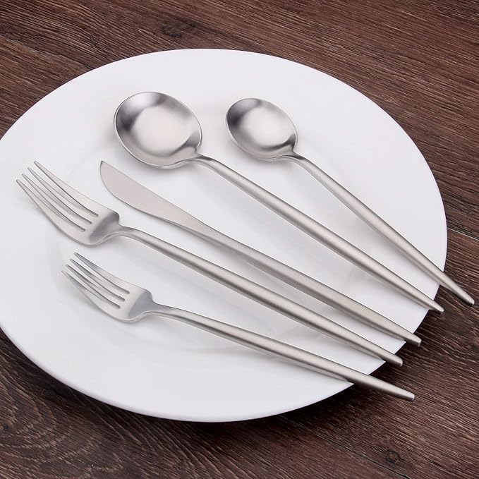 Matte Silverware Set, SHARECOOK 20-Piece Stainless Steel Satin Finish Flatware Set Service for 4, Kitchen Utensil Set, Tableware Cutlery Set for Home and Restaurant