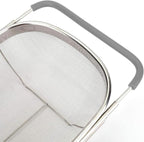 Over The Sink Colander, 6 Quarts Stainless Steel Oval Colander with Expandable Rubber Grip Handle, Fine Mesh Strainer Baskets Kitchen Colanders for Strain, Drain, Rinse Vegetables, Fruits, Grey