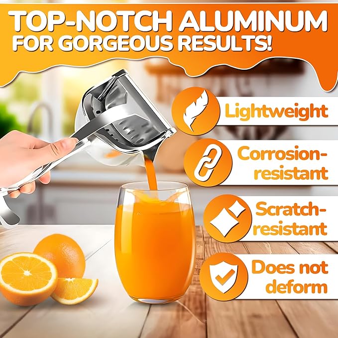 Aluminum Alloy Fresh Fruit Juice Extractor - Juice Squeezer Handheld, Ergonomic Grip, Easy to Use, 9.8" Length Hand Juicer Squeezer with 0.6L Capacity, Efficient Extraction of Citrus, and Other Fruits
