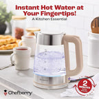 Electric Kettle for Boiling Hot Tea & Water | 1.8L Stainless Steel Borosilicate Glass Boiler With No Plastic, Automatic Shutoff, BPA Free, Fast Heating Technology (Cream)