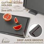 Empune Plastic Cutting Board Set, Recycled Plastic Cutting Boards for Kitchen (Set of 3), Dishwasher Safe Large Chopping Board with Holder, Non-slip Feet and Juice Grooves, Nonporous, Grey
