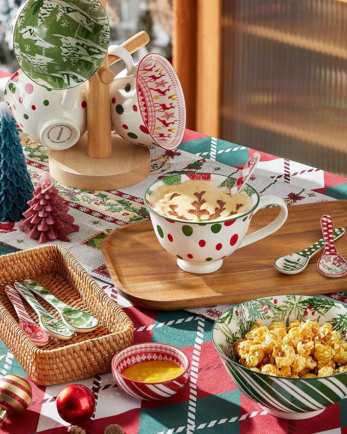 Christmas Ceramic Coffee Spoons, Colorful Teaspoons, Small Spoons for Espresso, Dessert, Tea, Stirring, Dishwasher & Microwave Safe, Assorted Colors, Set of 6