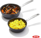 OXO Good Grips Pro 1QT and 2QT Saucepan Pot Set with Lids, 3-Layered German Engineered Nonstick Coating, Stainless Steel Handles, Black