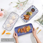 Selamica Ceramic Rectangular Serving Platters Set of 4, 12 Inch Serving Trays/Dishes for Party Entertaining, Rectangular Dinner Plates for Appetizer Salad Dessert Sushi, Vintage Blue