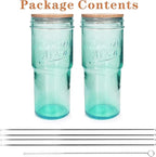 ANOTION Colored Glass Cups with Lids and Straws - 24oz Travel Coffee Mug Wide Mouth Mason Jar Iced Coffee Cup Smoothie Cup Glass Tumbler Tea Cup Clear Cute Water Cups Colorful Drinking Glasses