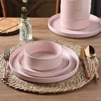 GBHOME Dinnerware Set for 4, 12 Piece Speckled Plates and Bowls Set with Glazed Bottom, Chip & Scratch Resistant Stoneware Plates Sets, Dishwasher & Microwave Safe Dishes (Pink, Service for 4)