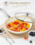 MICHELANGELO 10 Inch Frying Pan with Lid, Nonstick Fry Pan with Ceramic Coated, Induction Compatible Skillet, PFAS & PFOA-Free, White