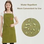 AFUN Chef Aprons for Women Men with Large Pockets, Cotton Canvas Cross Back Water Repellent Work Apron, Size M to XXL (Armygreen)