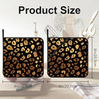 Black Gold Leopard Print Pot Holders Set of 2 Kitchen Heat Resistant Potholders for Microwave Cooking Baking Oven End Dishes and BBQ Gifts for Women