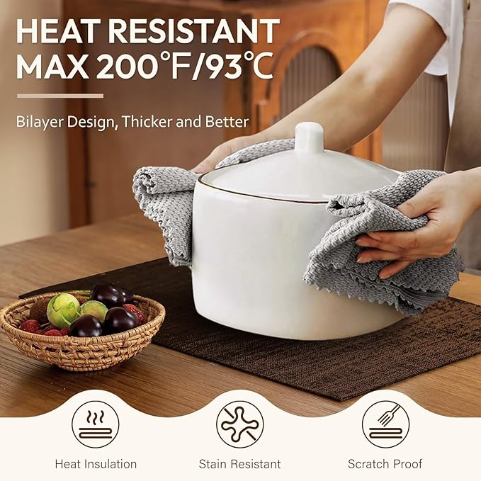 Blue Forest Placemats Set of 6, Dual-Layered Thickened Faux Linen Cloth Place Mats Heat Resistant Machine Washable Wrinkle Free Table Mats Indoor/Outdoor (Brown)