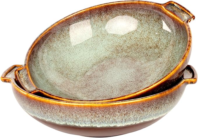 Round Casserole Dish Set of 2, 30 oz Ceramic Au gratin Baking Dish, Baking Pan with Handles or for mixing, salad, pasta bowl, Best gift for those who love baking, Microwave, Oven safe