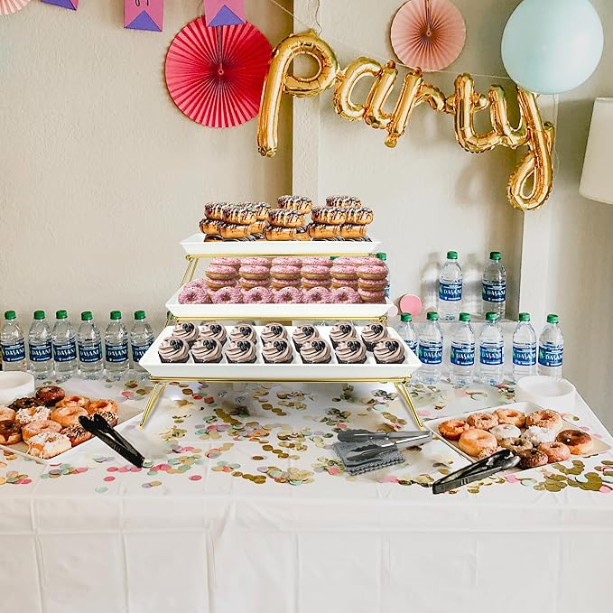 Extra Large 3 Tier Serving Tray Set, 24x22x9.7 inch Cupcake Fruit Cookie Dessert Table Display Stands Melamine Tiered Platters Food Trays for Party Buffet Entertaining, Gold