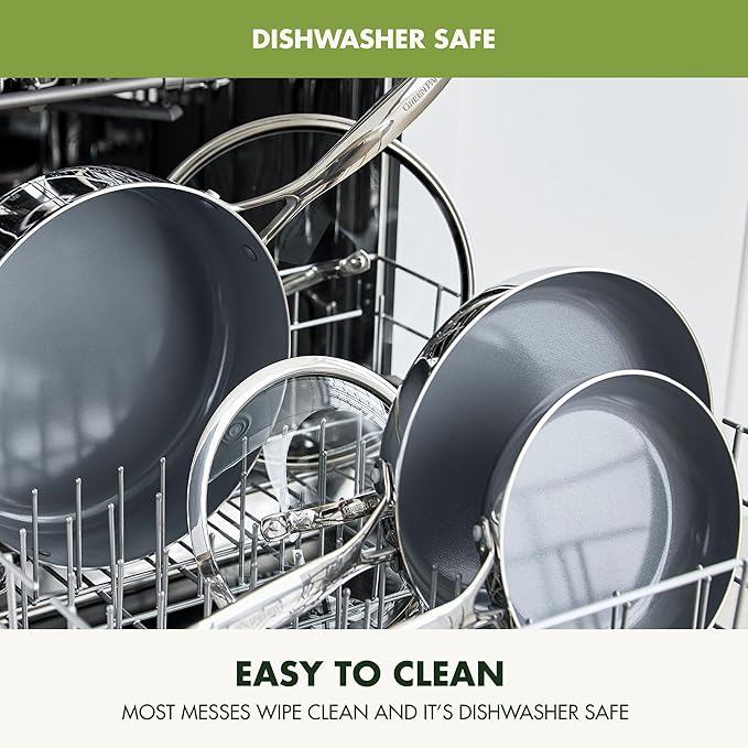 GreenPan Valencia Pro Tri-Ply Stainless Steel 1.5QT Saucepan with Lid, Ceramic Nonstick PFAS-Free, Multi Clad Cookware, Induction, Dishwasher Oven and Broiler Safe