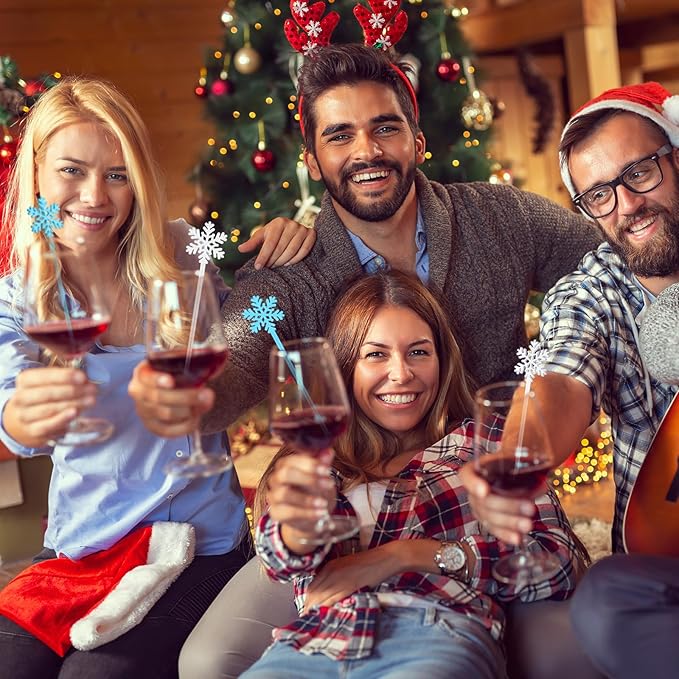 Chengu 100 Pcs Christmas Drink Stirrers Xmas Stir Sticks Bulk Holiday Coffee Stirrers Plastic Swizzle Stick Hot Cocoa Bar Supplies Chocolate Decoration Reusable Cocktail Mixer (Snowflake)