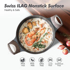 SENSARTE Nonstick Stock Pot with Lid, 4.5+6.6 QT Soup Pot Set Casserole Pot, Healthy Pasta Pot, Large Deep Cooking Pot, Big Sauce Pot Stew Pot, Induction Compatible, PFOA PFOS APEO Free, Black