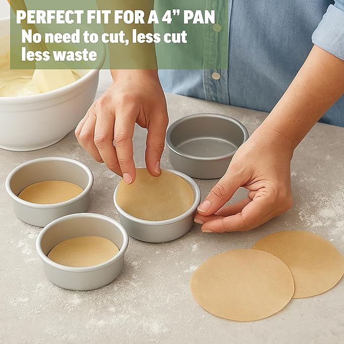 Zenlogy 4 Inch Small Parchment Paper Rounds (200 Sheets) - Unbleached, Pre-cut, High Heat, Round Liners - Fits 4 inch Small Round Pans or Great for Lining, Freezing and Storing, and Separating