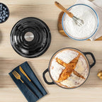 Velaze Enameled Cast Iron Dutch Oven for Bread Baking,5 QT Round Bread Oven Pot with Dome Lid for Sourdough, Roasting,Braising(Black)