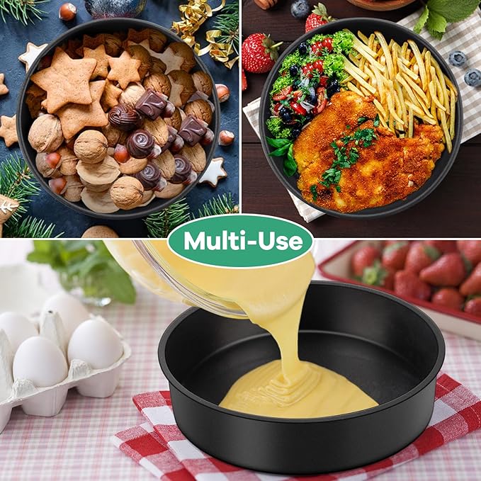 TeamFar 8 Inch Cake Pan, Round Baking Layer Cake Pan Set of 3, with Non-Stick Coating Stainless Steel Core for Birthday, Party, Wedding, Healthy & Heatproof, Release Easily & Easy Clean