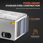 WILPREP Commercial Food Warmer with Four 1/4 Pans, 1500W Countertop Electric Steam Table, 86-185°F Adjustable Temp Control & Over-Temp Protection, Stainless Steel Buffet Bain Marie