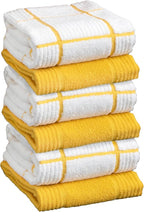 T-fal Solid & Checked Parquet Kitchen Towels: Highly Absorbent, Super Soft Long Lasting - 100% Cotton, 16"x26" Dish Towels for Cleaning & Drying Dishes, Pans, Glassware, Countertops, 6-Pack, Lemon