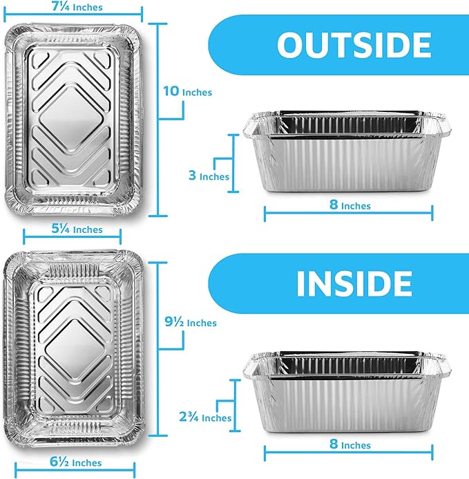 MontoPack Disposable Takeout Pans with Clear Lids | 5lb Capacity Aluminum Foil Food Containers with Seal for Freshness | Eco-Friendly & Recyclable | 25-Pack 6.5x9.5” Drip Pans