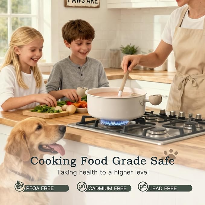 Astercook 18 Pcs Pots and Pans Set Non Stick Dog Paw Series Ceramic Induction Kitchen Cookware Sets Healthy Kitchen Cooking Set with Frying Pans Set NON TOXIC（PFAS PTFE PFOA PFOS Free）