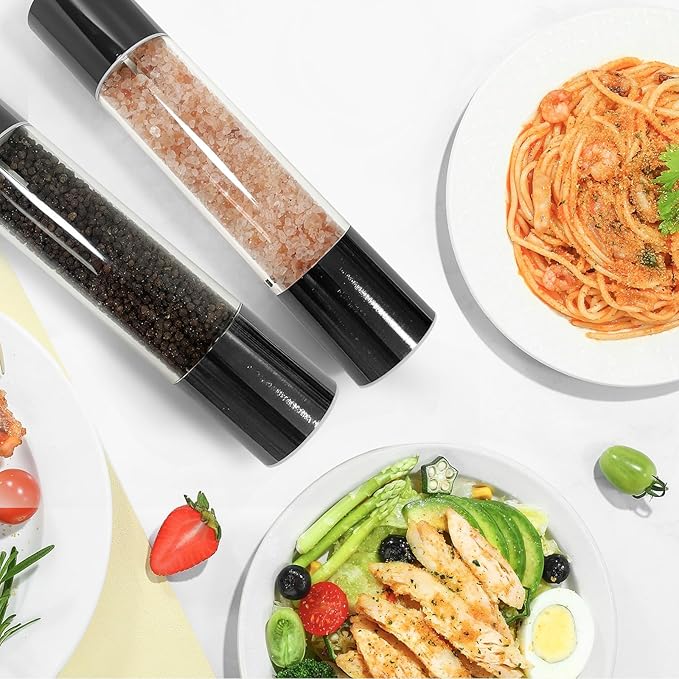 LHS Pepper Grinder Pepper Mill Salt Grinder Refillable- Large Capacity 12 Inch- Peppercorn Grinder Stainless Steel with Adjustable Ceramic Rotor (12", Black)