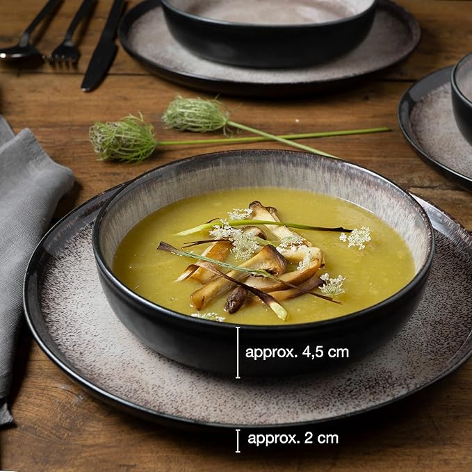 VIDA 12-Piece Porcelain Dinnerware Plate Set for 4 | Includes 4 Dinner Plates, 4 Dessert Plates, 4 Bowls | Modern Beige Ceramic Tableware, Stoneware Look, Microwave & Dishwasher Safe Dishes