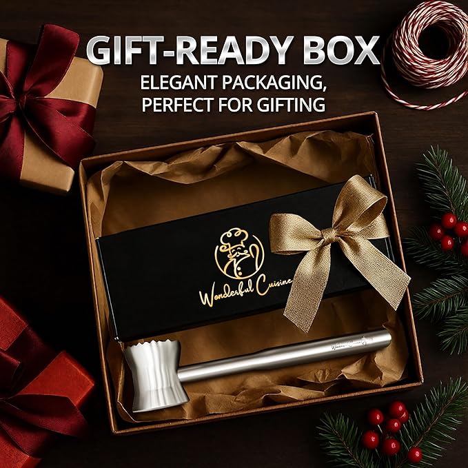 Stainless Steel Meat Tenderizer Hammer – Heavy-Duty All-Metal Design, Anti-Rust & Dishwasher Safe – Textured Surface for Steak, Chicken, Pork, and More